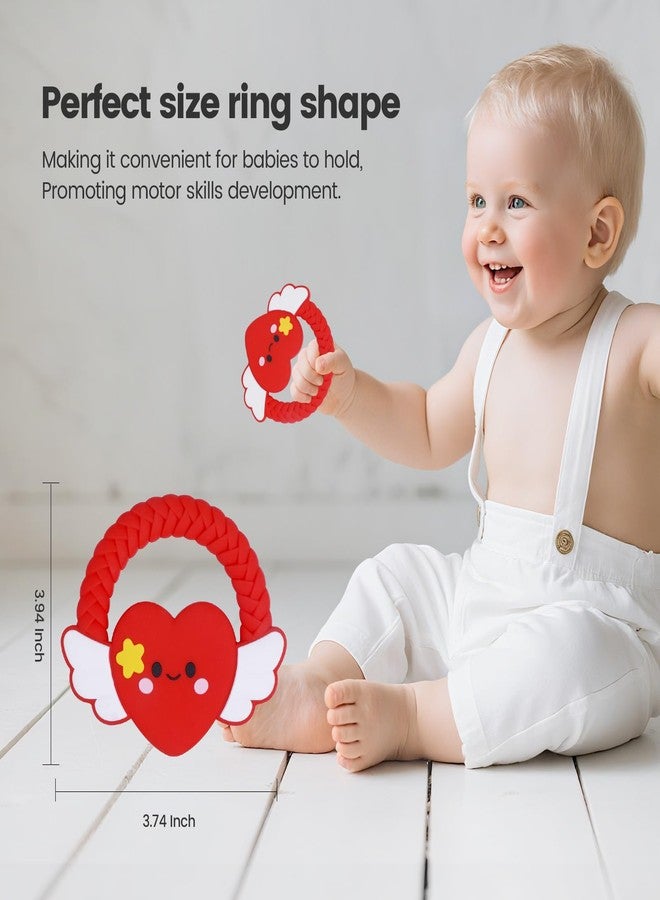 AmazingM Silicone Baby Teether Ring Toy,Must Haves Teething Relief Chew Toys for 0-6,6-12 Months Boys and Girls,Newborns Essentials,Safe and Soft,BPA Free. (Red Heart) - Image 3
